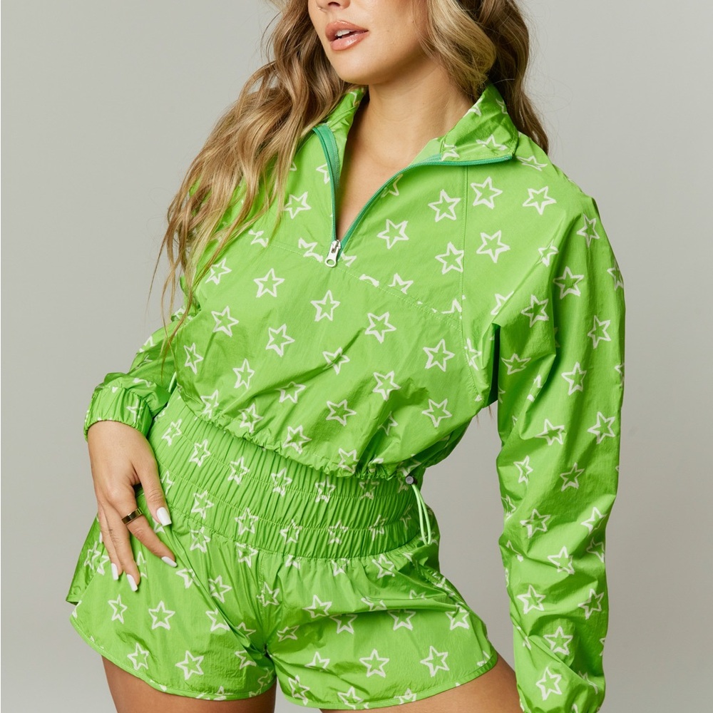 Peach Love California Green Star Bomber Jacket